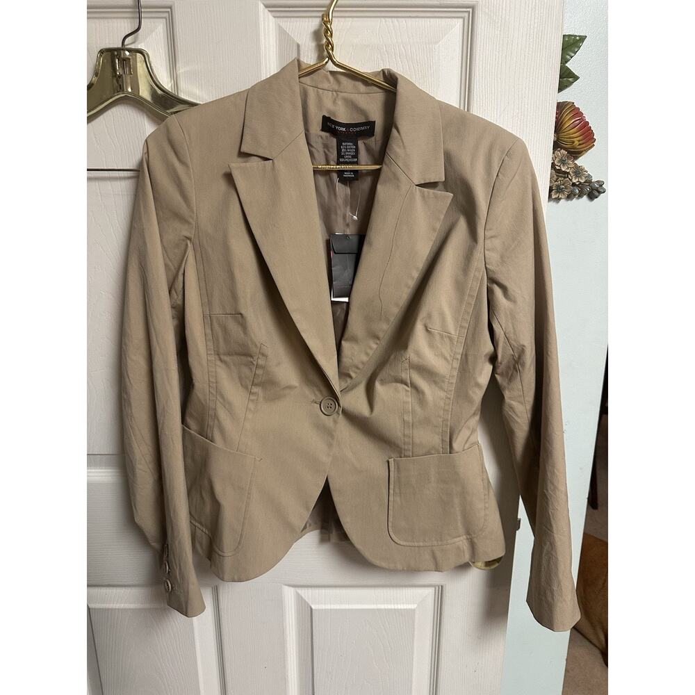 New York & Company Beige Tan Brown Blazer jacket Women's Med 8 One Button Career